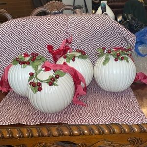 5" SCF vintage white ceramic/porcelain Christmas ball/ornament, sold as each